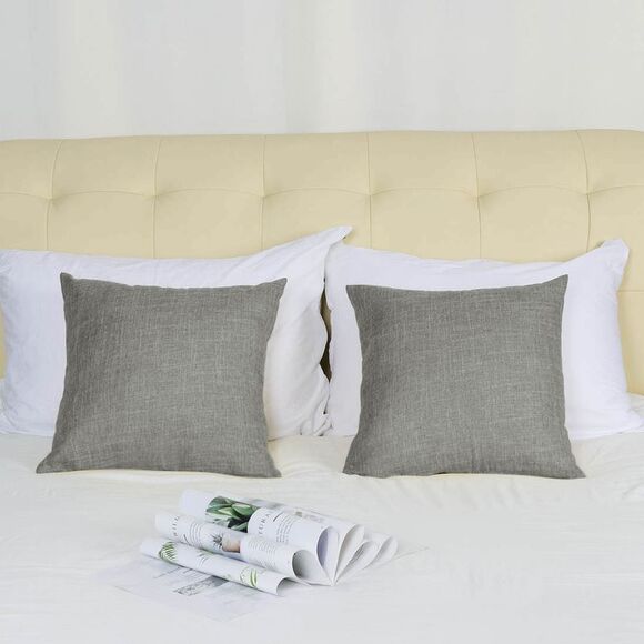 2pcs Linen Throw Pillow Covers Blank Cotton Square Cushion Cover Gray - Picture 3 of 6